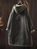 Women Vintage Hooded Button Parkas Plus Cotton Winter Coats Solid Color Patchwork Pockets Warm Long Parkas