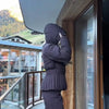 Women Peplum Ski Jackets Hooded Stand Collar Belt Waist Zipper Solid Puffer Jacket Sheath Warm Sport Winter Skiwear