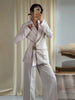 Solid Blazer Long Pants Sets Women Spring Long Sleeve Lace Up Suit Coat Wide Leg Straight Long Pant 2 Pieces Sets