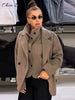 Elegant Women's Woolen Suit Jacket Vest 2 Pieces Set Loose Lapel Long Sleeve Breasted Jackets Knit Collar Vests Lady Coats