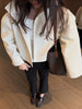 Beige Croc Leather Cropped Jacket Y2k Stand Collar Long Sleeve Wide Cuff Oversize Coat Autumn Street Daily Casual Outerwear