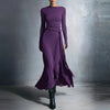 Elegant Long Sleeve Ruched Maxi Dresses For Women O Neck Slim A-Line Long Dress Women Evening Party Dress