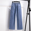 Women Jeans Stretch Casual Trousers Washed Denim Straight Pants Female Fleece Loose Vintage Jeans XL-7XL Oversize Autumn Winter