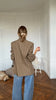 Women Khaki Striped Oversized Blazer Asymmetrical Button Closure Tailored Lapel Collar Structured Coat Minimalist Urban Outfits