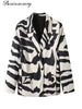 Women's Brown White Zebra Print Lapel Blazer Vintage Wide Stripe Thick Velvet Loose Suit Jacket Autumn High Street Outwear
