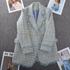 Large Size Women's Tweed Suit Spring Autumn Long Sleeve Vintage Double Breasted Tassel Loose Blazer Jacket Z888
