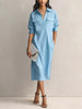 Minimalist Solid Color Shirt Dress For Women Elegant Half Sleeves Button Turndown Collar Pockets Dress Casual Daily Midi Dresses