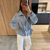 Elastic Drawstring Waist Jackets Women Casual Stand Collar Long Sleeves Cropped Trench Outerwear Lady Autumn Daily Windbreaker