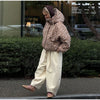 Vintage Reversible Spotted Print Cotton Coat Women Chic Hooded Drawstring Stand Collar Female Coat Winter Lady Outerwear