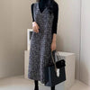 Women Dresses Tweed Japanese V Neck All Match Sequined Vestidos Mujer Korean Autumn Robe Femme Chic Clothes