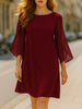 Womens Fluter Sleeve Crew Neck Loose Shift Tunic Cocktail Knee Length Business Casual Party Chiffon Bodycon A-Line Dress