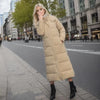 Cotton Coat Long Parka Coat Jacket Women Autumn Winter Thick Warm Coats Woven Block Hooded White Down Parkas