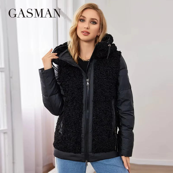 Gasmam Winter Down Jackets Women Warm Pluggable Sleeve Thermal Vest Classic zipper Lacing Design Pocket Hooded Parkas 83369