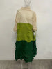 Diamond Pleated Maxi Dress for Women Full Sleeves Color Block Fold Turtleneck Loose Dresses Autumn 8GR2395