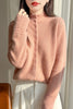 Autumn Winter Women's 100% Merino Wool Knit Cardigan Stand Collar Single Row Button Front Sweater Soft Warm Office Wear Coat