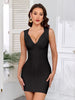 Sexy Plunge V Bandage Dress Stripes Slim Bodyocn Mini Party Celebrity Evening Dress Elastic Knitted Vestidos