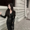 Streetwear Solid Women PU Jackets Y2k Aesthetic Zipper Slim Fit Cropped Elastic Coats Harajuku Casual Black Punk Mujer Chaqueta