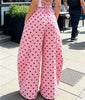Women Retro Polka Dot Print High Waist Barrel Leg Pants Drawstring Hem Wide Leg Trousers With Pockets Y2K Casual Streetwear