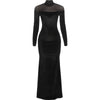 Full Sleeve Turtleneck Mesh Patchwork Long Dress Woman Elegant Velvet Slim High Waist Evening Prom Party Elegant Bodycon