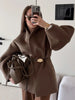 Chic Women's Solid Woolen Coat Elegant Full Sleeves Waist Tie Loose Outfit Autumn Commuting Daily Lady Street Jacket
