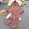 Europe and America Style Women's Spring Vintage Plaid Ruffled Shirt Long Pants Sets
