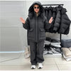Drawstring Women's Winter Padded Jacket Pant Suits Hooded Full Sleeve Warm Jackets Pants Thicken Casual Lady Outfit