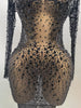 Sexy Shinny Rhinestone Stretch Mesh Transparent Long Dress 2025New Women Evening Birthday Party Prom Nightclub Singer Stage Wear