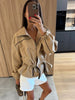 Elastic Drawstring Waist Jackets Women Casual Stand Collar Long Sleeves Cropped Trench Outerwear Lady Autumn Daily Windbreaker