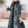 Vintage Winter Women Fleece Warm Cotton Coat Floral Print Mid-length Hooded Cotton-padded Jacket Windproof Coats