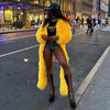 Solid Faux Fur Long Coats Women Full Sleeve Open Stitch Fur Jackets Yellow Winter Warm Streetwear