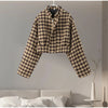 Retro Suede Coats High-waist Shorts Set Women's Plaid Full Sleeves Short Zipper Jackets Autumn Winter Ladies Outwear