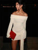 Off Shoulder Knit Sweater Dress Women Irregular Lace Up Slim Patchwork Twist Short Dresses Party Evening Elegant Dress
