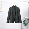 Women's Plaid Blazer Asymmetric Button Stand Collar Long Sleeve Pocket Detail Slim Fit Elegant Casual Office Outerwear