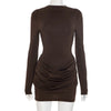 Long Sleeve Ruched Sexy Mini Dress Women Autumn Winter Elegant High Waist Bodycon Club Party Dresses Female
