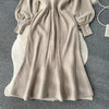 Loose Casual Knit Long Dress Women Solid Elastic Waist Lantern Sleeve O Neck Ladies Winter Sweater Dresses