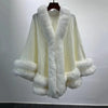 Women 2 Circle Wraps Long Faux Rabbit Fur Cape Poncho Winter Loose Thick Warm Shawl Outerwear Knitted Cloak Overcoat