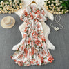 Sexy chic puff sleeve slim Criss-Cross A-line dress Chic Vintage Women Casual women clothing
