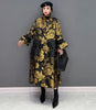 Gold Flowers Jacquard Korean Style Woman Winter Loose Fit Chic Dress Big Size Turtleneck Girls Unique Casual Robe JJXD679