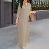 Women's Vintage Maxi Shirt Dress Spring 3/4 Sleeve Lapel Neck Slit Hem Long Dresses Loose Casual Solid Robes Femme