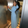 Elegant Long Sleeve Ruched Sexy Maxi Dress Women Gown Autumn Draped Bodycon Long Dresses Female Clothing