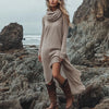 Elegance Heaps Collar Loose Dress For Woman Irregular Hem Long Sleeves Casual Dresses Spring Autumn Lady Solid Vestidos