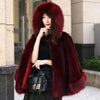 Black Fur Coat Women's Winter Shawl Cape Style Short Imitation Fox Fur Thick Hooded Windbreaker Female Warm Faux Fur Cloak