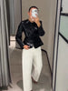 Women's Crocodile Embossed Short Jacket Round Neck Long Sleeve Single Breasted Coat Vintage Y2K Streetwear Autumn Casual Outfit