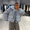 Vintage Reversible Spotted Print Cotton Coat Women Chic Hooded Drawstring Stand Collar Female Coat Winter Lady Outerwear