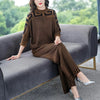 Two piece Women's Knitwear Casual Sets Spring Autumn Loose Temperament Pullover Tops+Wide leg Pants Female