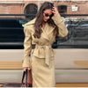 Elegant Solid Women's Blazer Skirts Suit Long Sleeve Lapel Lace-Up Coat Slim Skirt Lady Set Autumn Chic Female Outfits