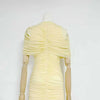 Women Ruched Maxi Dress Asymmetric Draped Sleeve High Neck Bodycon Mermaid Formal Evening Party Gown