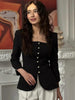 Satin Knot Button Short Coat Women Retro Full Sleeves Waist Cinching Single Breasted Coats Lady Spring Daily Wear