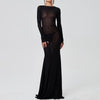 Black Long Sleeve Transparent Lace Dress for Women Sexy Floor-length Evening Dress Slim Party Club Dresses Red Christmas Dress