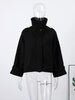 Elegant Solid Stand Collar Short Coat Women Casual Loose Button Full Sleeve Outwear Autumn Winter Streetwear